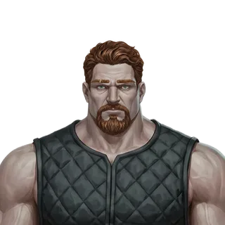 Champion face — wavy brown hair and a full beard