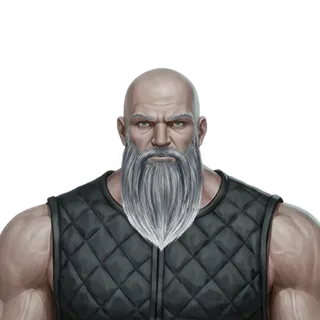 Champion face — bald, with a long grey beard
