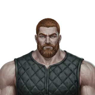 Champion face — short brown hair and a trimmed beard