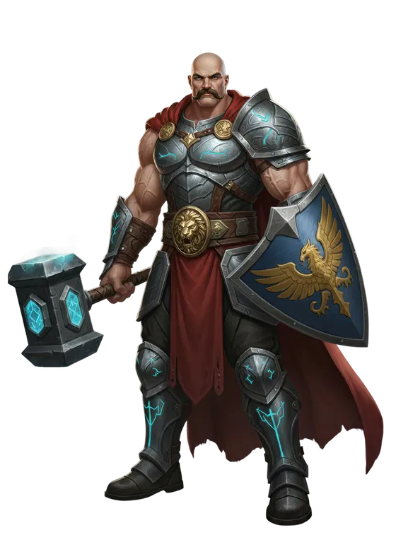 Hero of Valerion — armored warrior with hammer and shield